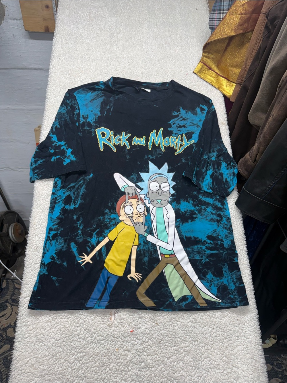 Rick and Morty Tie-Dye Graphic Tee - Black & Teal, size XL